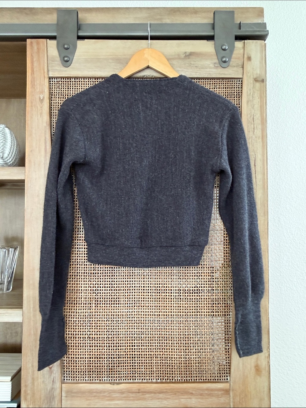 Lacoste Women's Charcoal Gray V-Neck Cropped Button Cardigan - Picture 5 of 5
